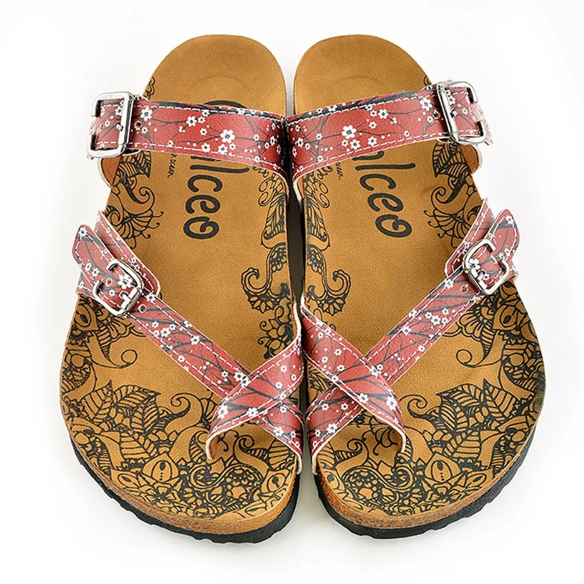 White Flowers and Black Tree Branches, Red Sandal - CAL1003