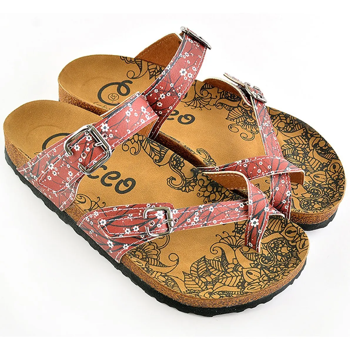 White Flowers and Black Tree Branches, Red Sandal - CAL1003