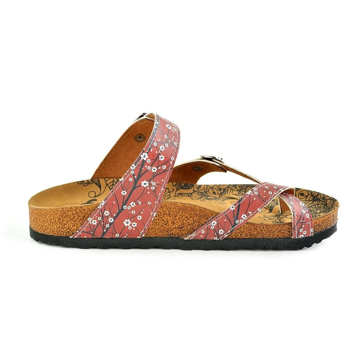 White Flowers and Black Tree Branches, Red Sandal - CAL1003