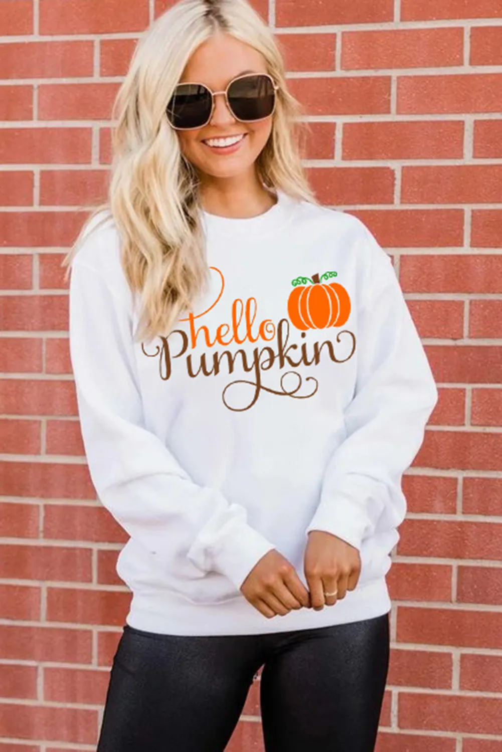 White Hello Pumpkin Cute Graphic Sweatshirt