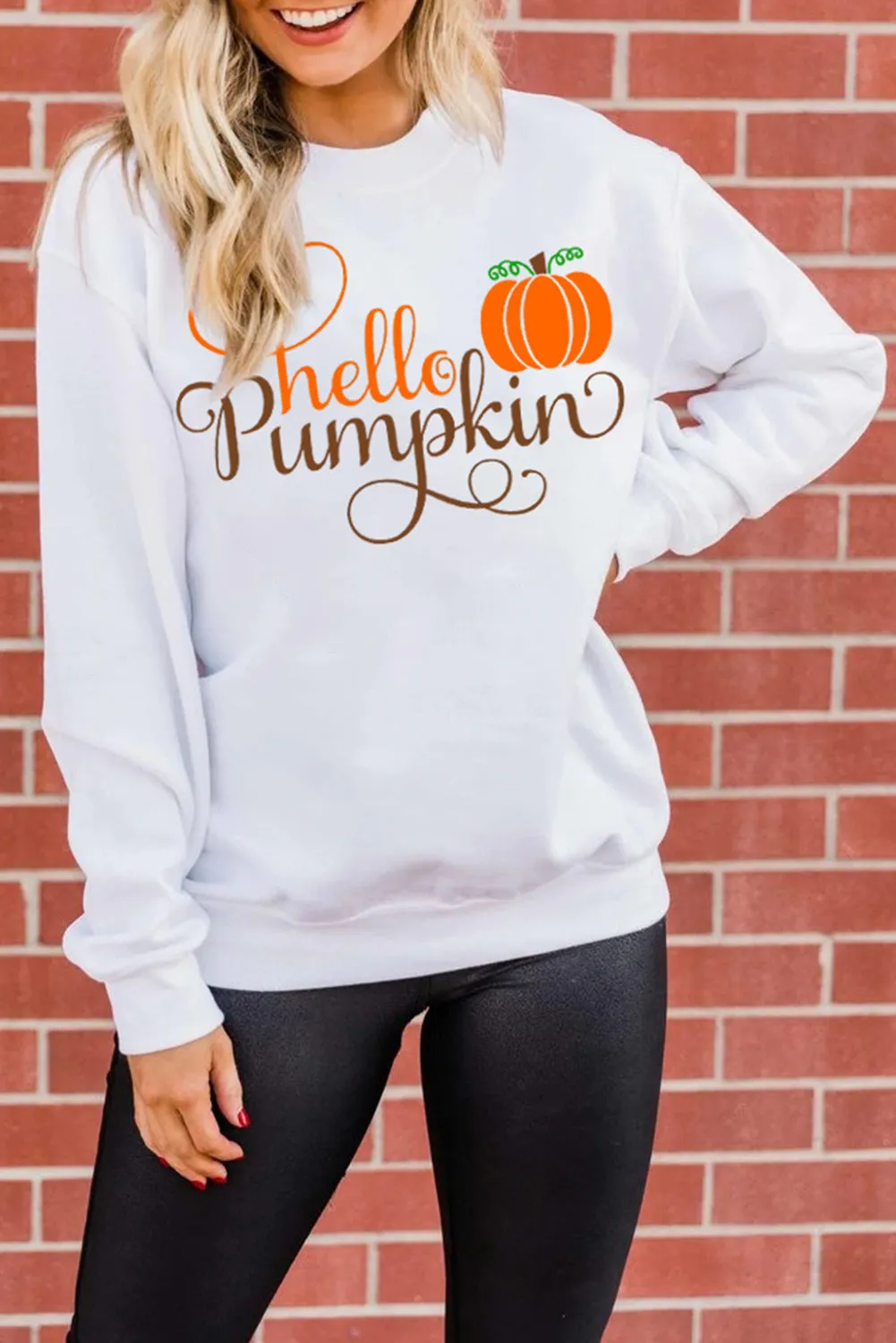 White Hello Pumpkin Cute Graphic Sweatshirt