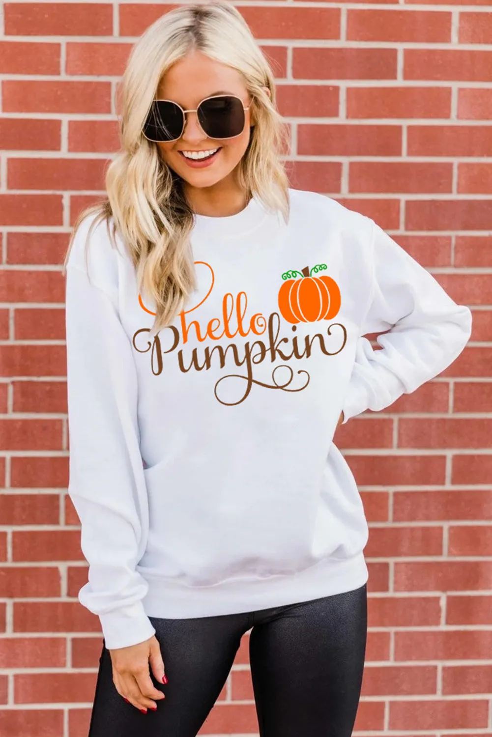 White Hello Pumpkin Cute Graphic Sweatshirt