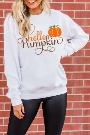 White Hello Pumpkin Cute Graphic Sweatshirt