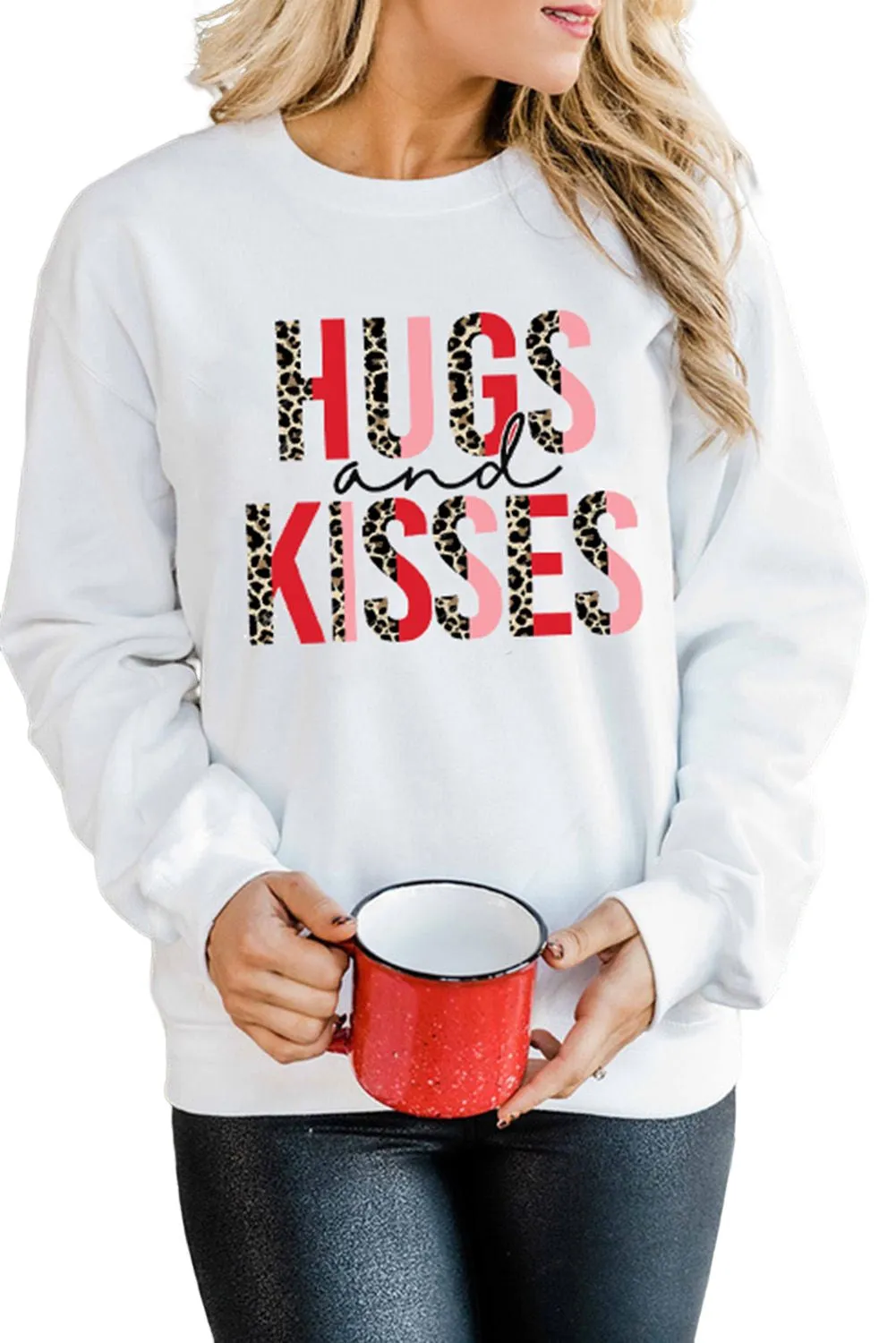 White HUGS and KISSES Leopard Long Sleeve Sweatshirt