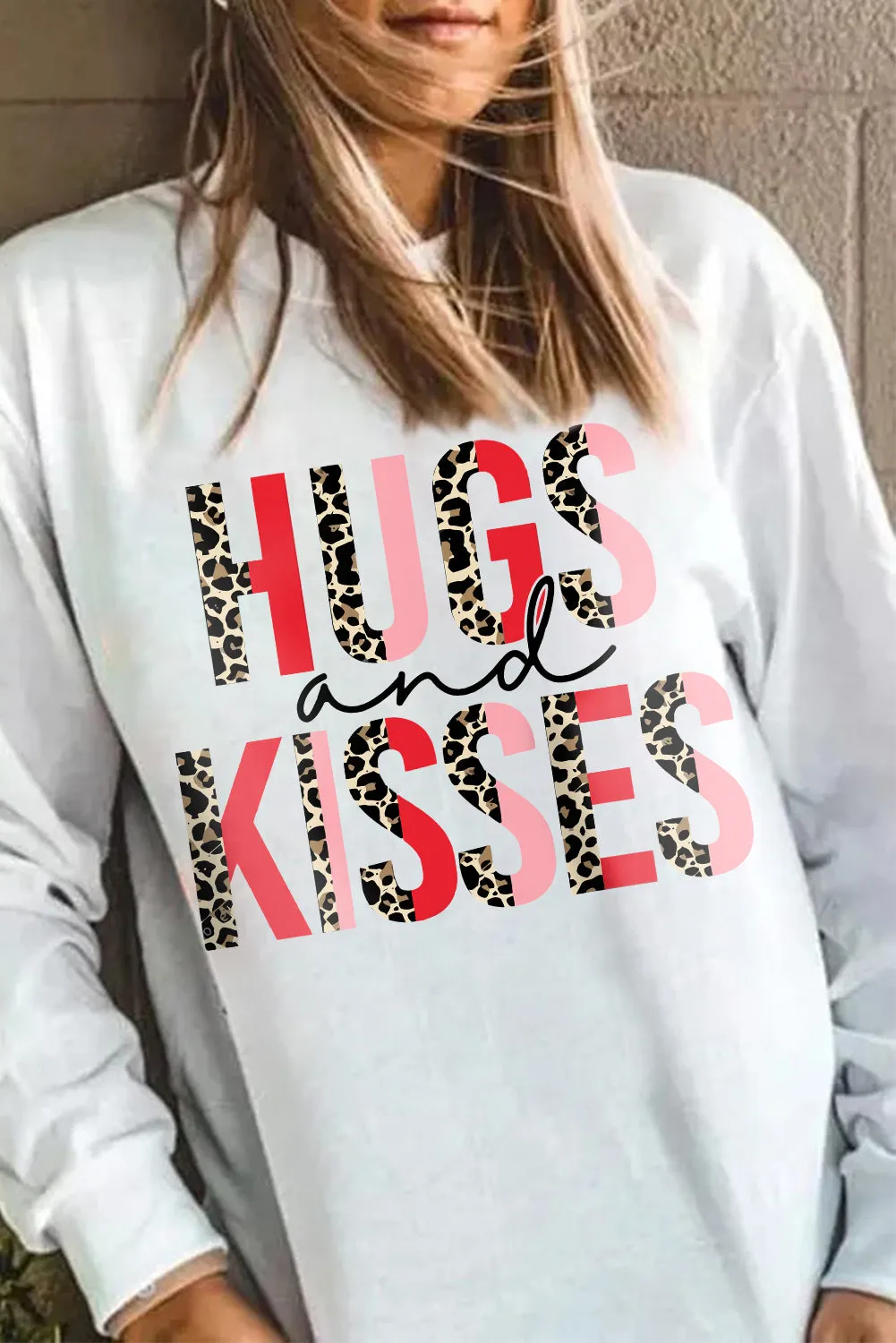White HUGS and KISSES Leopard Long Sleeve Sweatshirt