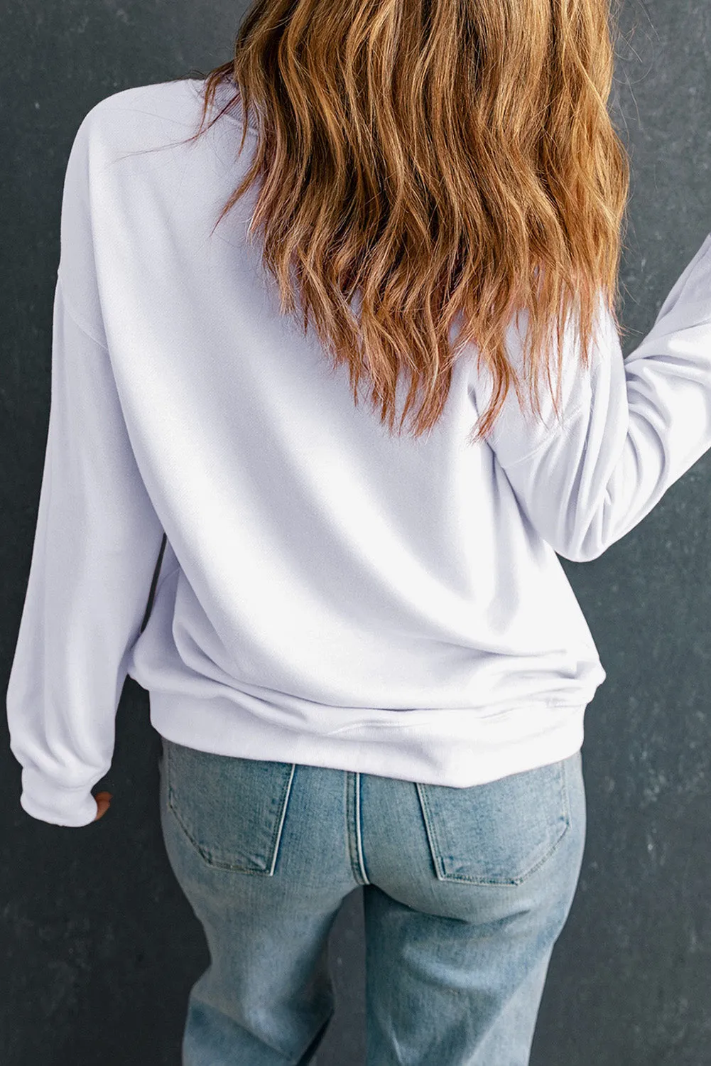 White Mardi Gras Sequined Pattern Drop Shoulder Sweatshirt