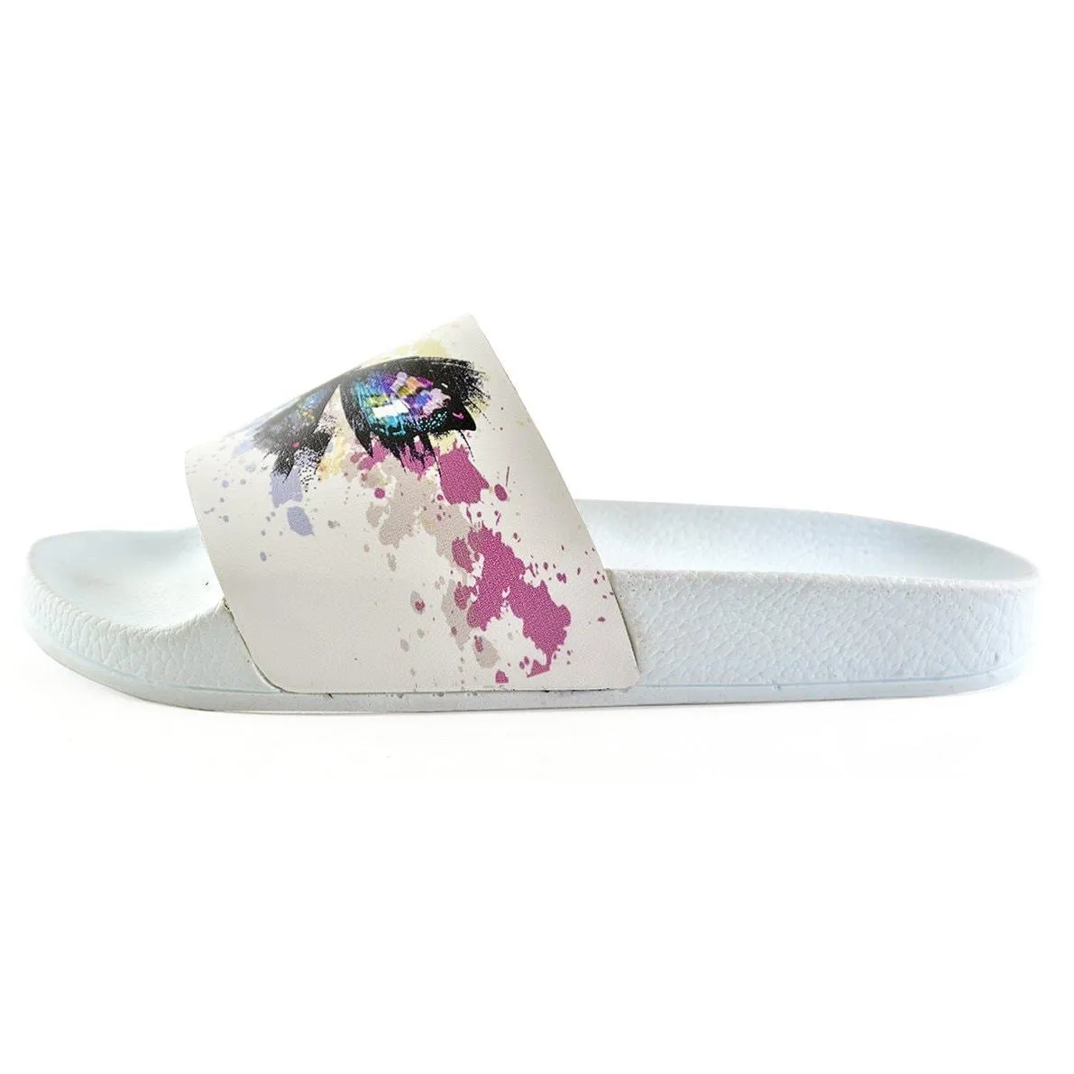 White, Purple, Blue Watercolor, Black Colored Butterflied Patterned Sandal - CAP115