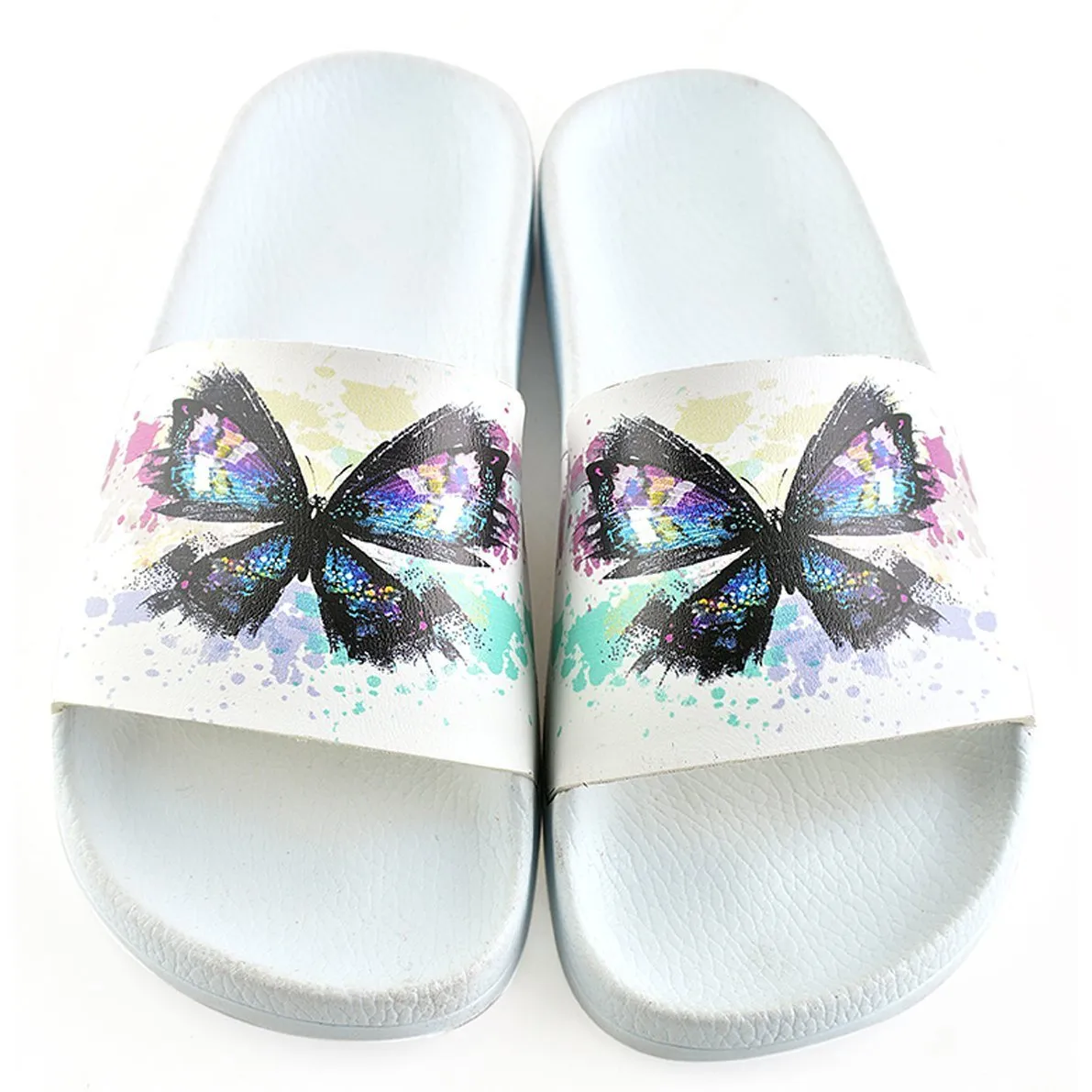 White, Purple, Blue Watercolor, Black Colored Butterflied Patterned Sandal - CAP115