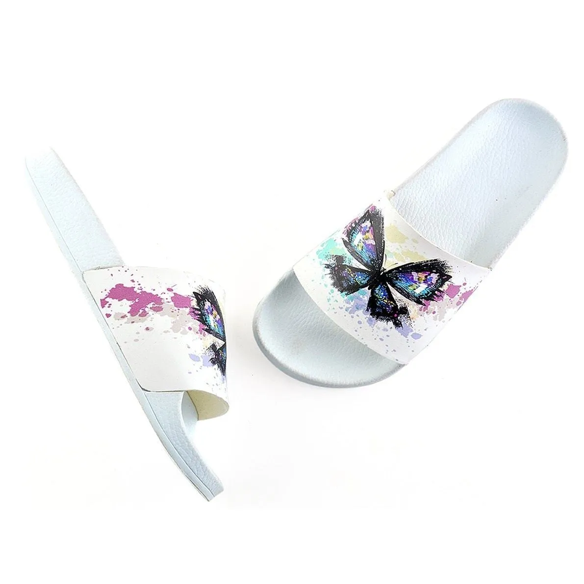 White, Purple, Blue Watercolor, Black Colored Butterflied Patterned Sandal - CAP115