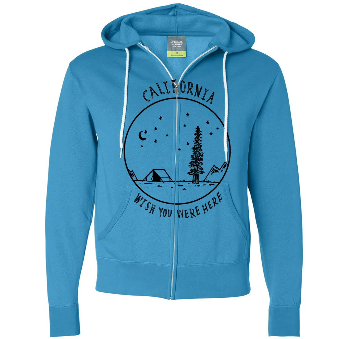 Wish You Were Here Black Print Zip-Up Hoodie