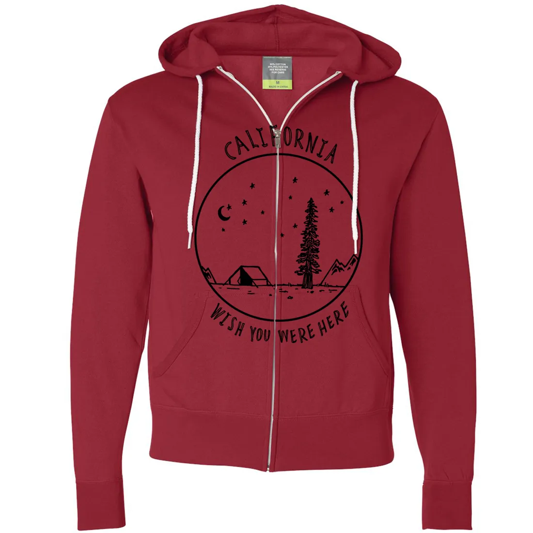 Wish You Were Here Black Print Zip-Up Hoodie