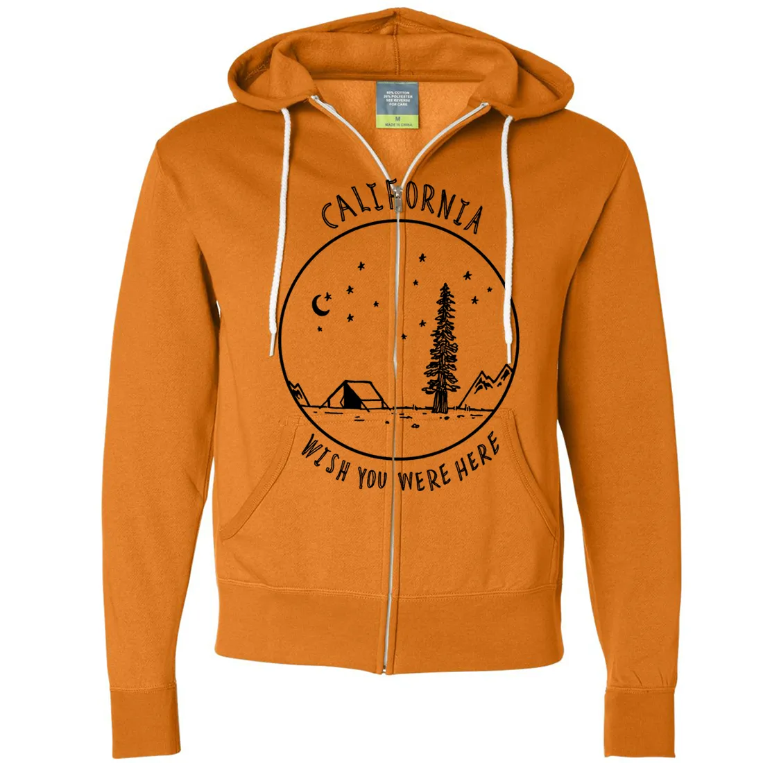Wish You Were Here Black Print Zip-Up Hoodie