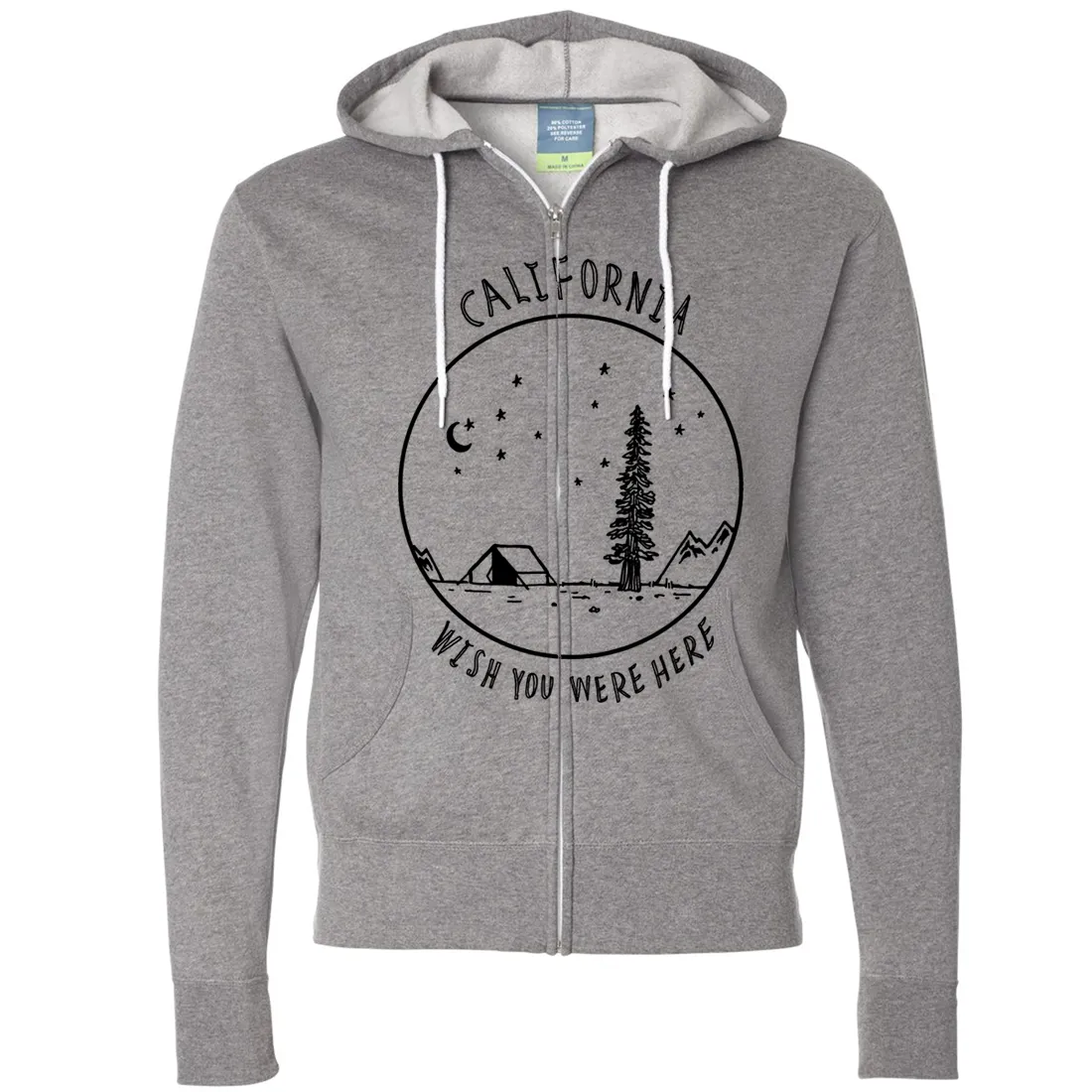 Wish You Were Here Black Print Zip-Up Hoodie