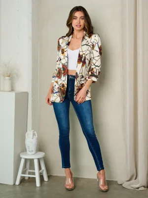 WOMEN'S 3/4 SLEEVE OPEN FRONT MULTI PRINT BLAZER