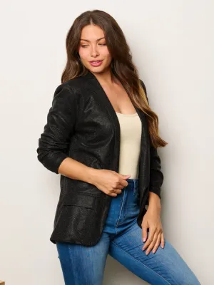 WOMEN'S 3/4 SLEEVES OPEN FRONT SHIMMER BLAZER