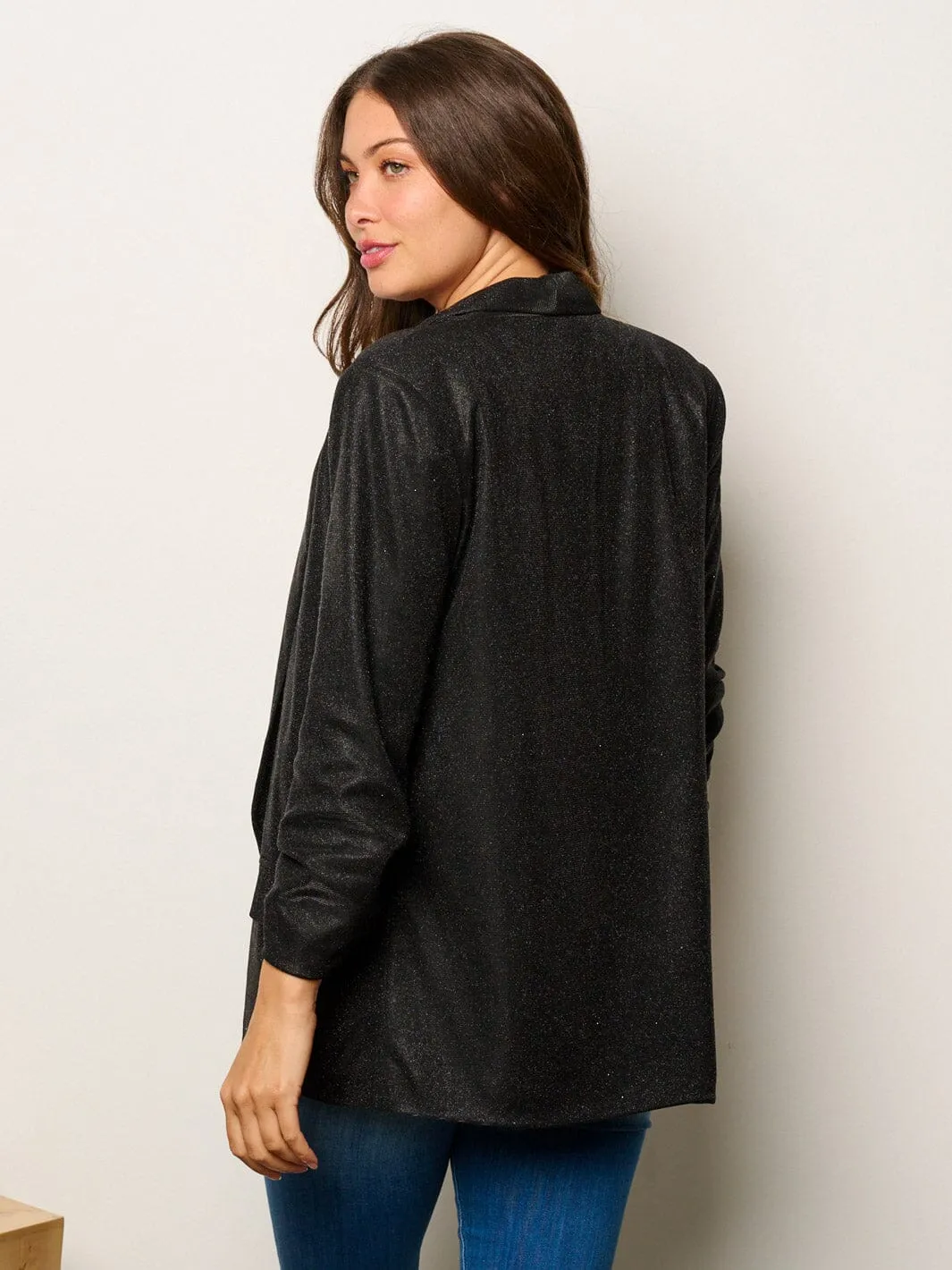 WOMEN'S 3/4 SLEEVES OPEN FRONT SHIMMER BLAZER