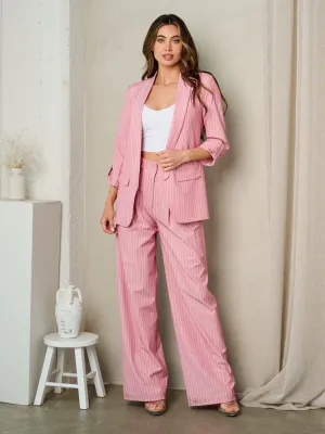 WOMEN'S 3/4 SLEEVES OPEN FRONT STRIPES BLAZER