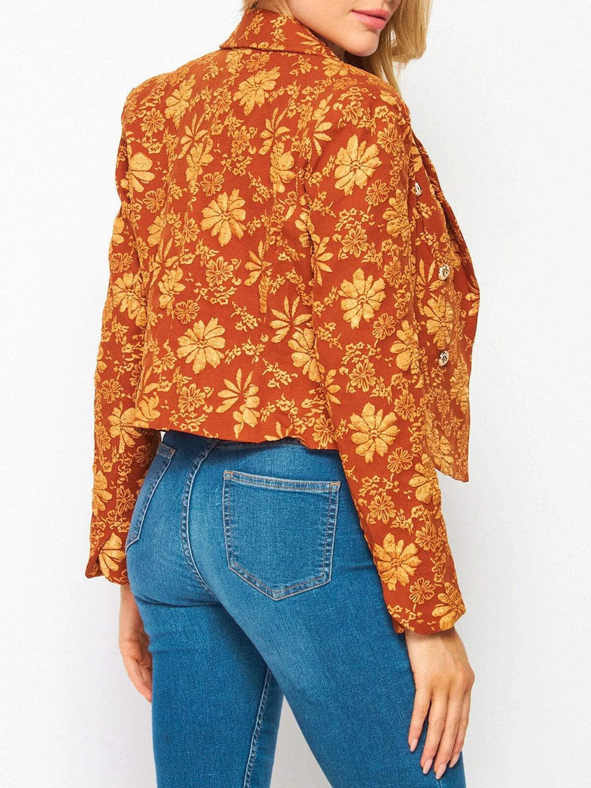 WOMEN'S LONG SLEEVE OPEN FRONT FLORAL DETAILED BLAZER