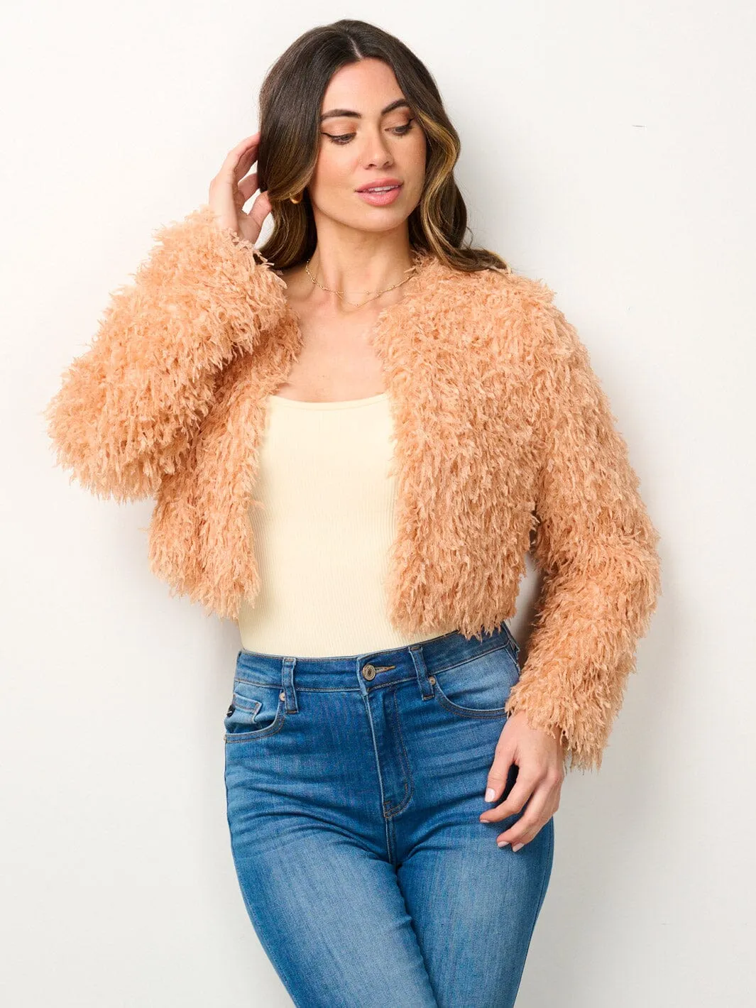 WOMEN'S LONG SLEEVE OPEN FRONT FUZZY BLAZER