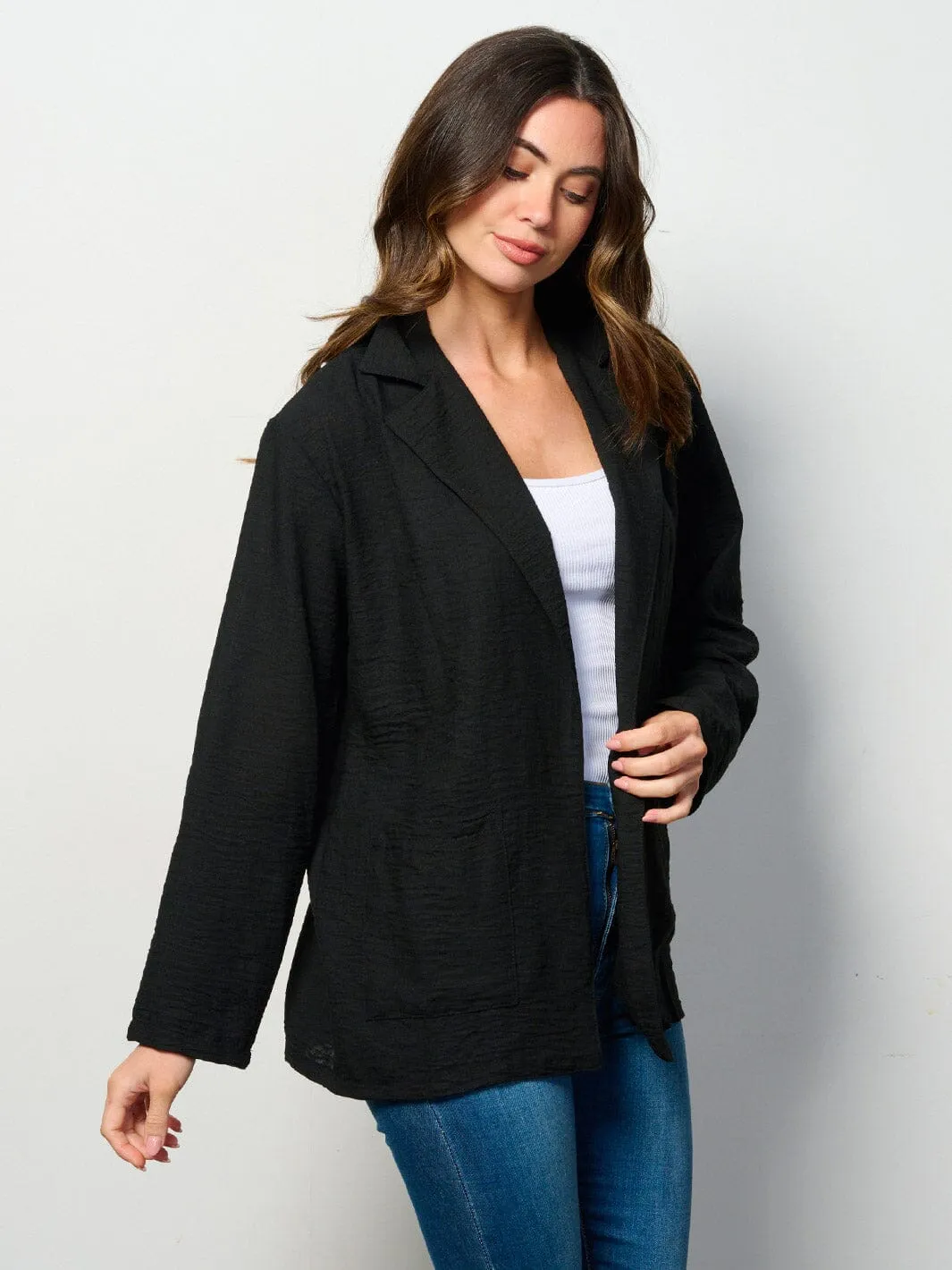 WOMEN'S LONG SLEEVE OPEN FRONT POCKETS BLAZER