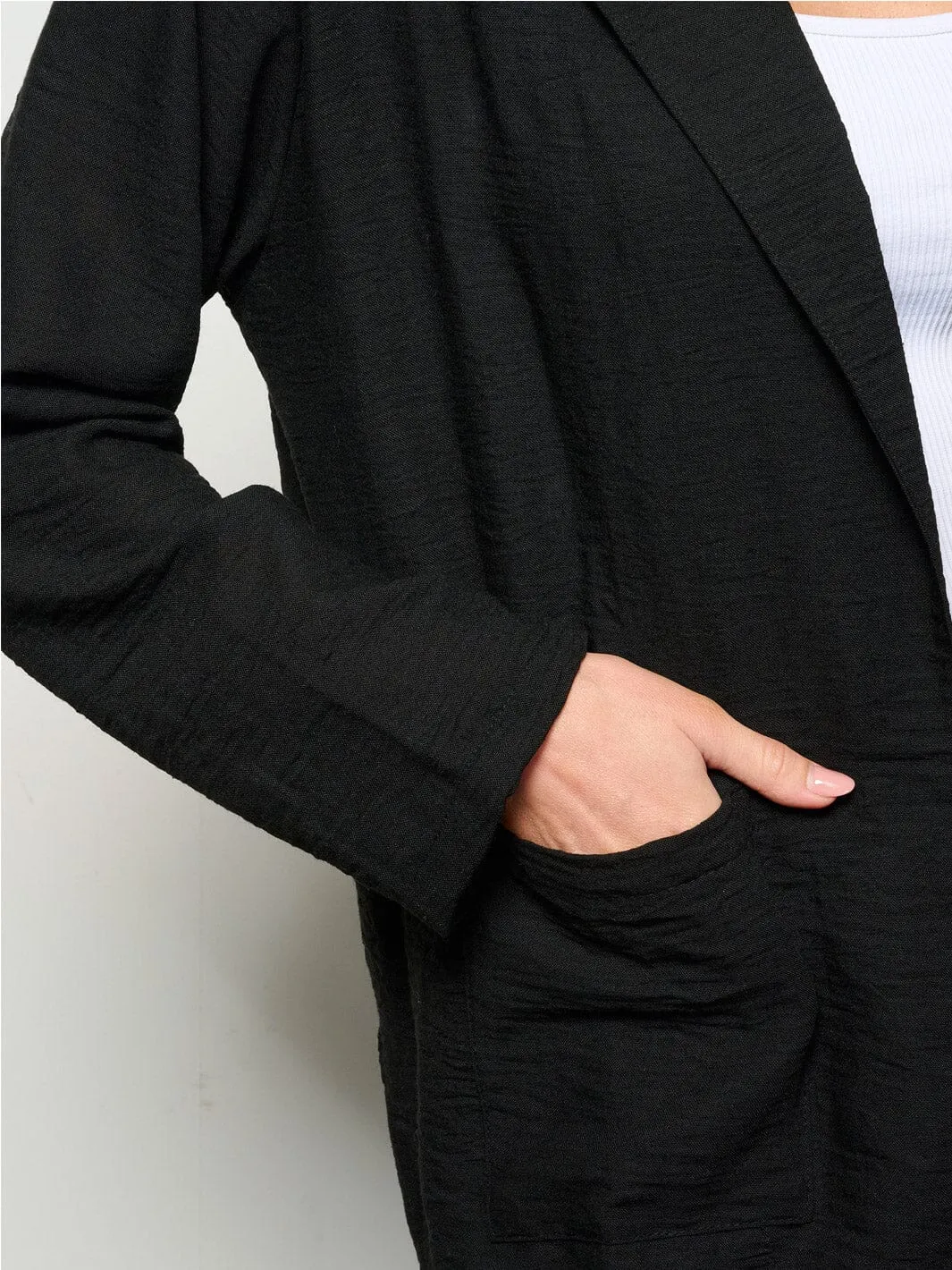 WOMEN'S LONG SLEEVE OPEN FRONT POCKETS BLAZER