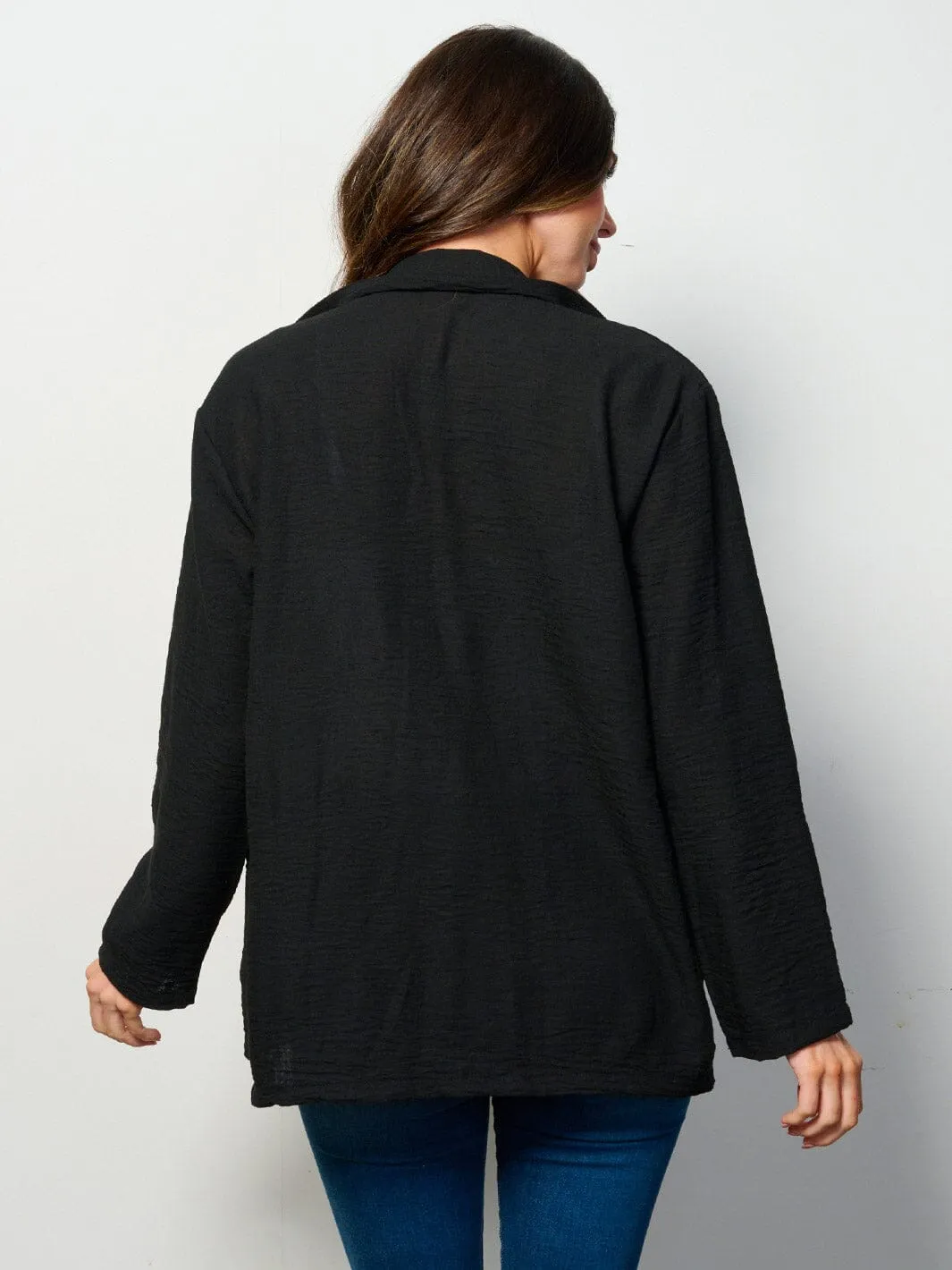WOMEN'S LONG SLEEVE OPEN FRONT POCKETS BLAZER