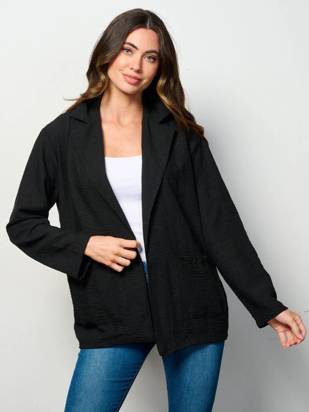 WOMEN'S LONG SLEEVE OPEN FRONT POCKETS BLAZER