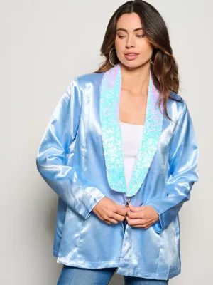 WOMEN'S LONG SLEEVE OPEN FRONT SEQUINS COLLAR BLAZER
