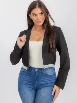 WOMEN'S LONG SLEEVE OPEN FRONT TRIM STUDS DETAILED BLAZER
