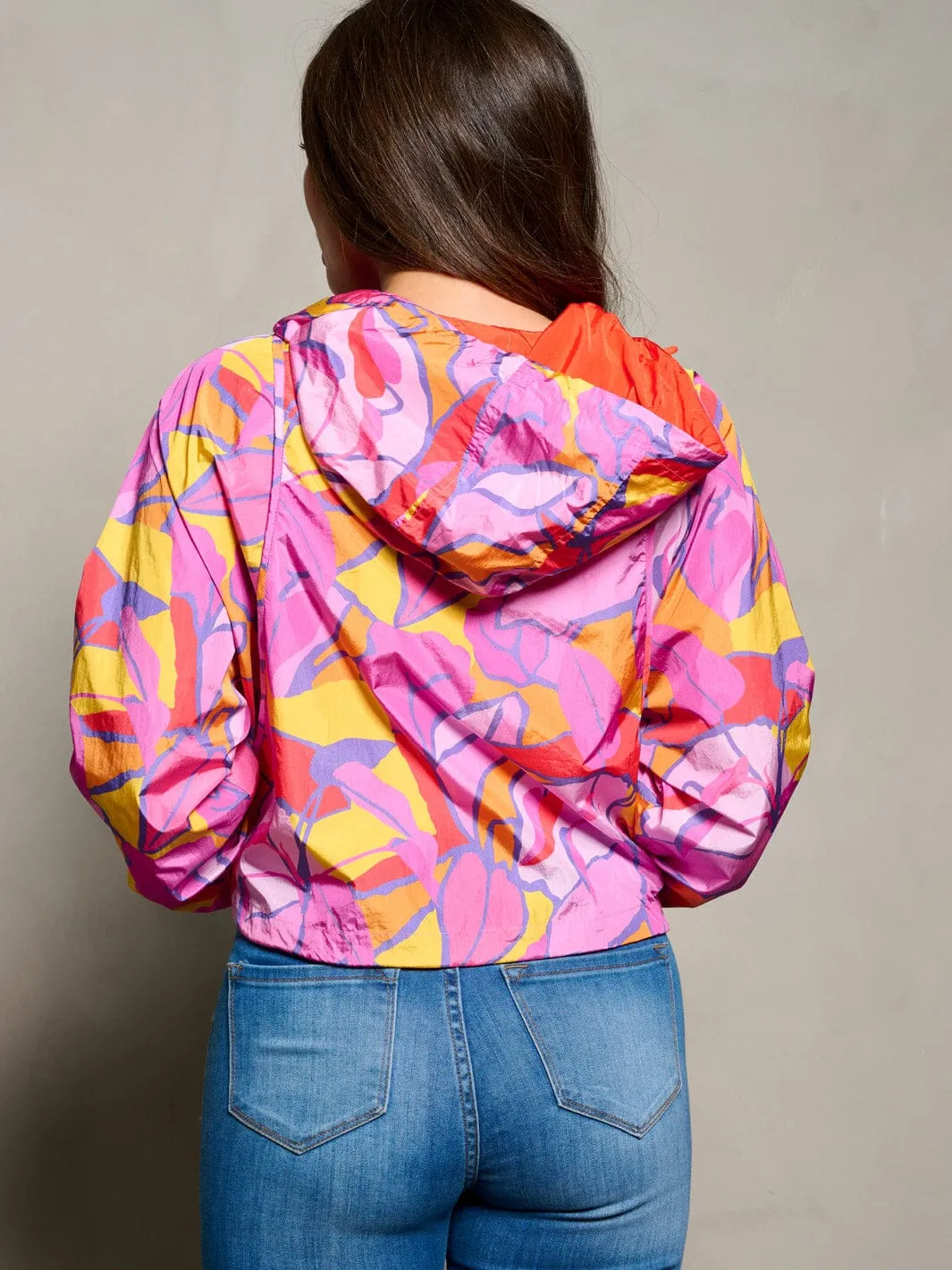 WOMEN'S LONG SLEEVE ZIP UP HOODED MULTI PRINT JACKET