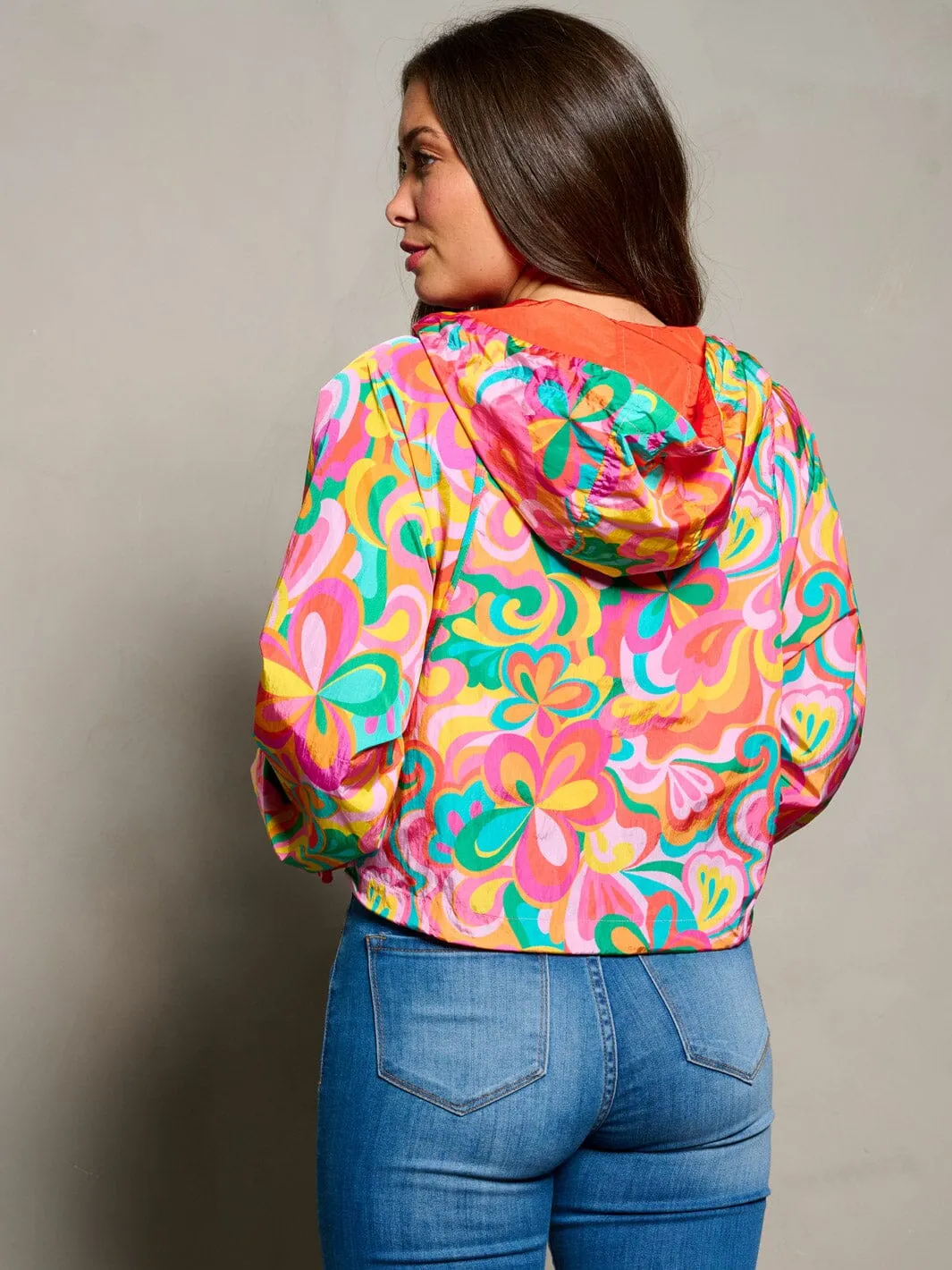 WOMEN'S LONG SLEEVE ZIP UP HOODED MULTI PRINT JACKET
