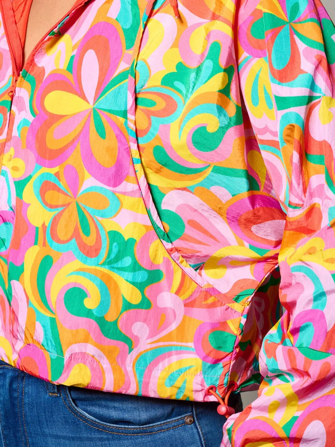 WOMEN'S LONG SLEEVE ZIP UP HOODED MULTI PRINT JACKET
