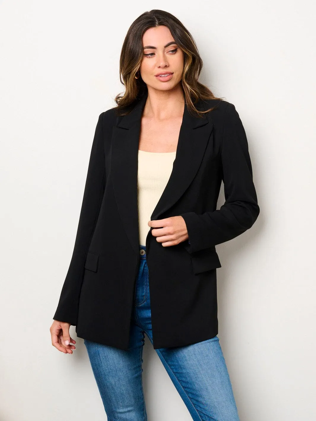 WOMEN'S LONG SLEEVES OPEN FRONT POCKETS BLAZER