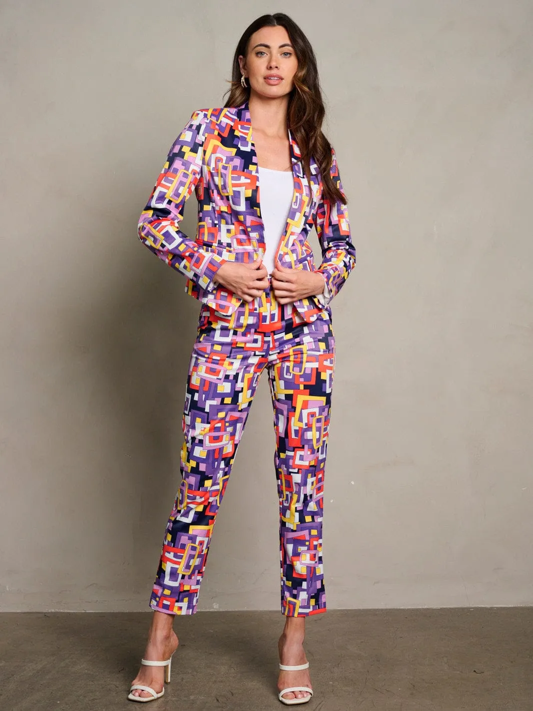 WOMEN'S LONG SLEEVES OPEN FRONT PRINTED BLAZER