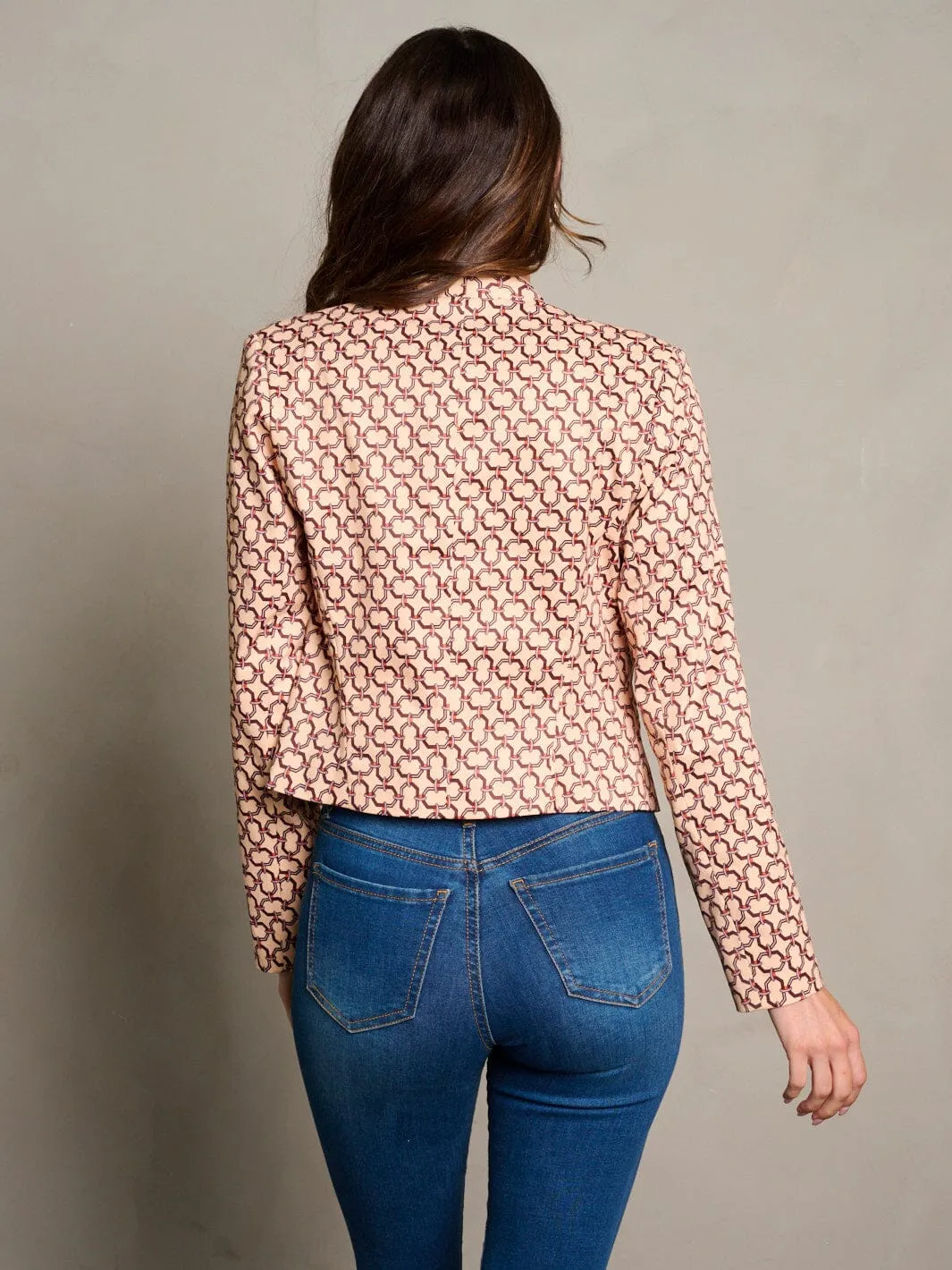 WOMEN'S LONG SLEEVES OPEN FRONT PRINTED BLAZER