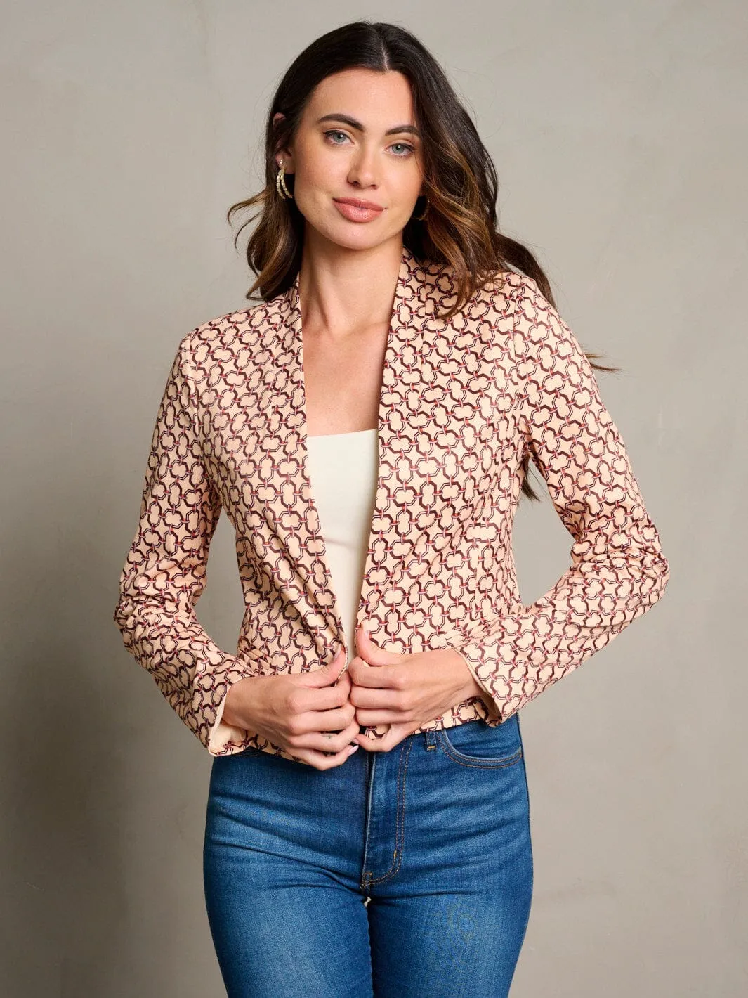 WOMEN'S LONG SLEEVES OPEN FRONT PRINTED BLAZER