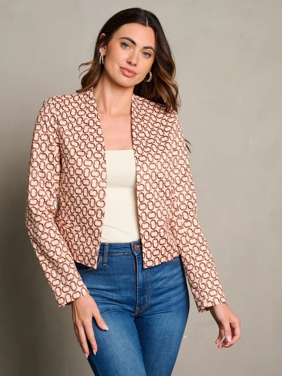 WOMEN'S LONG SLEEVES OPEN FRONT PRINTED BLAZER