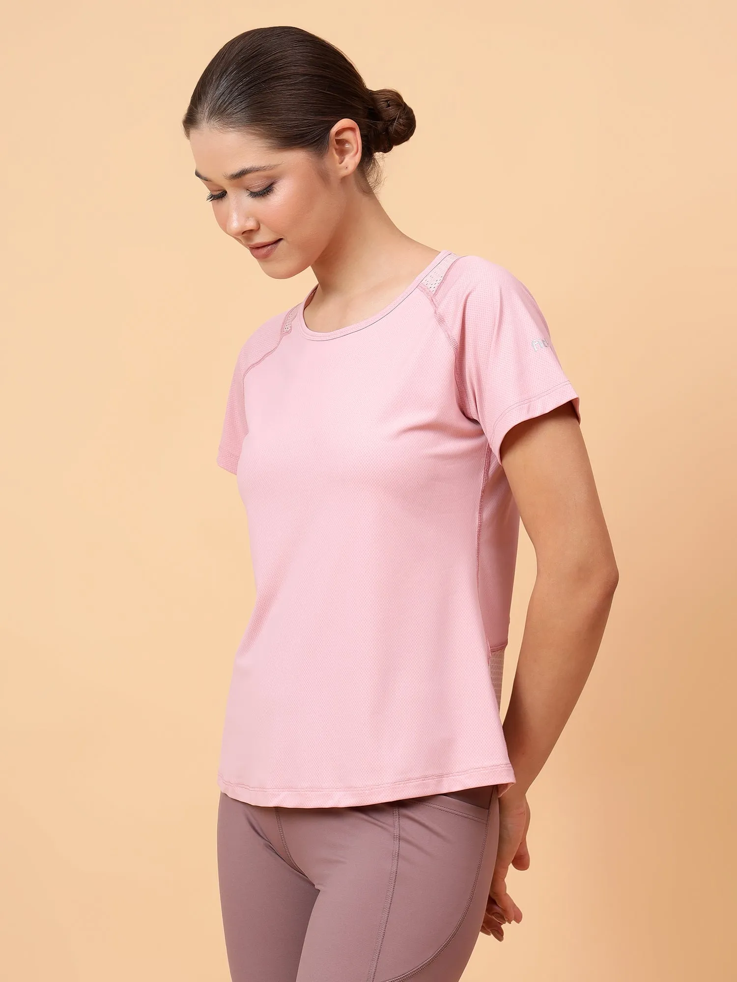 Women's Pink Self Design Training T-shirt