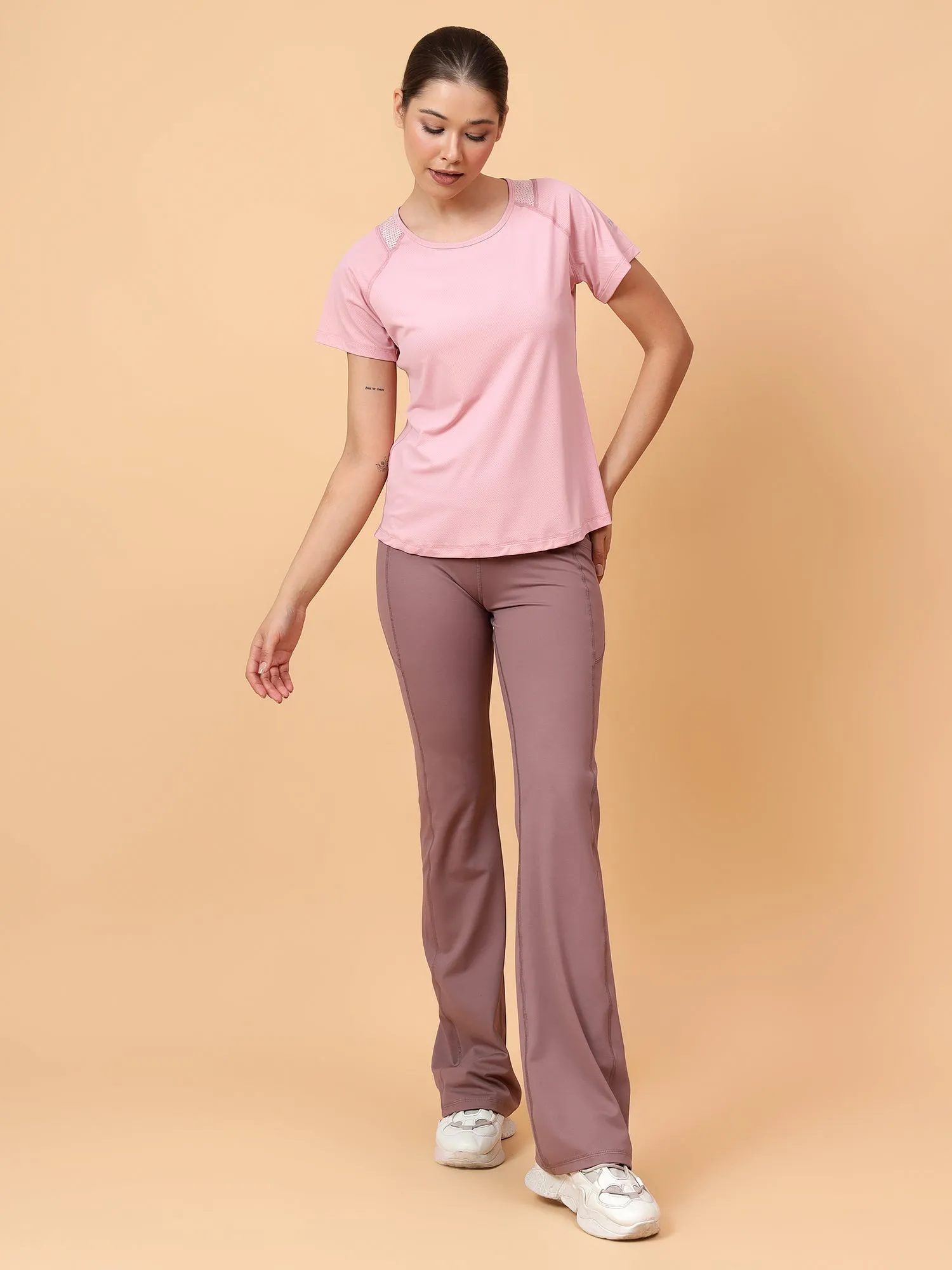Women's Pink Self Design Training T-shirt