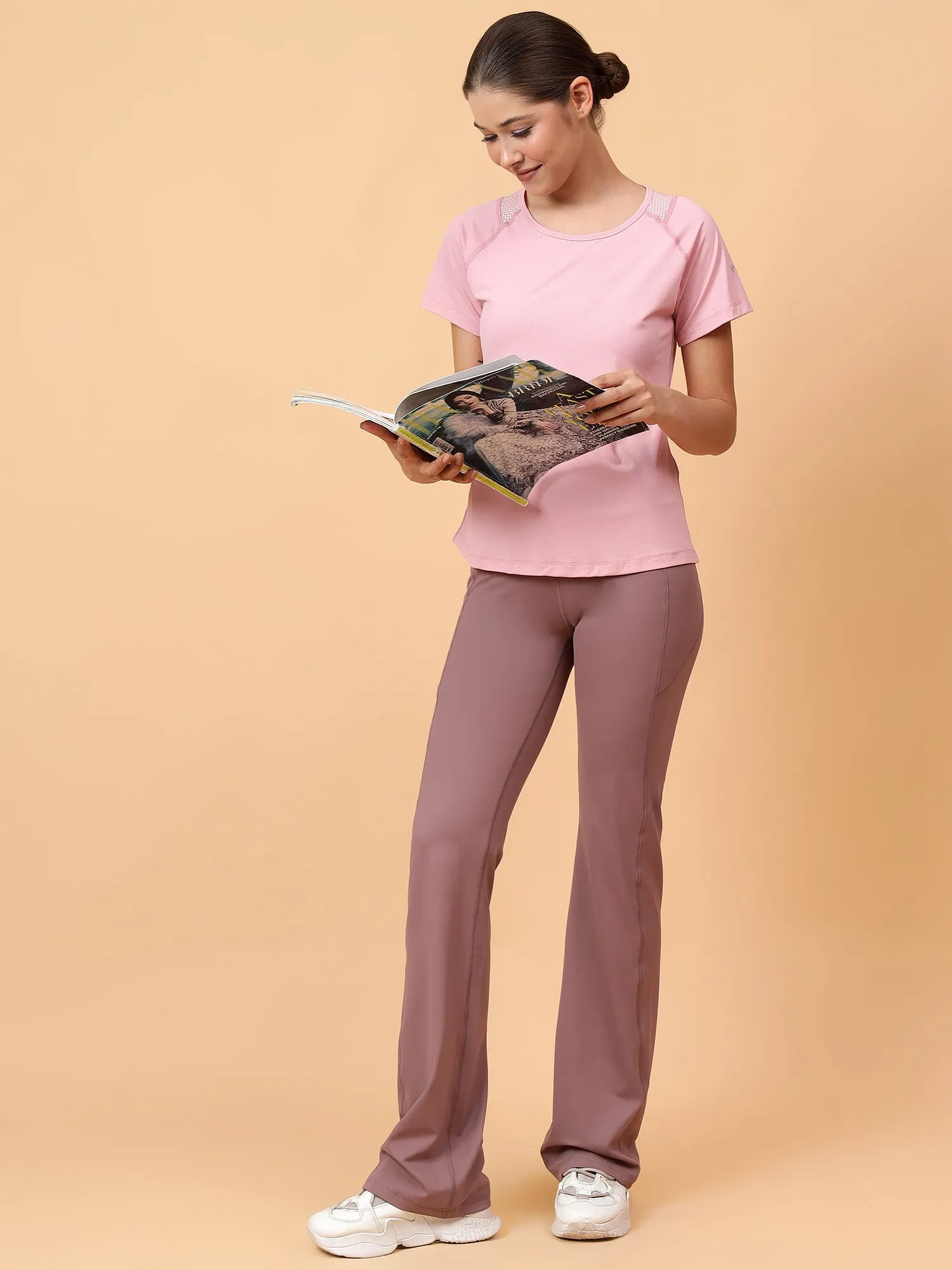 Women's Pink Self Design Training T-shirt