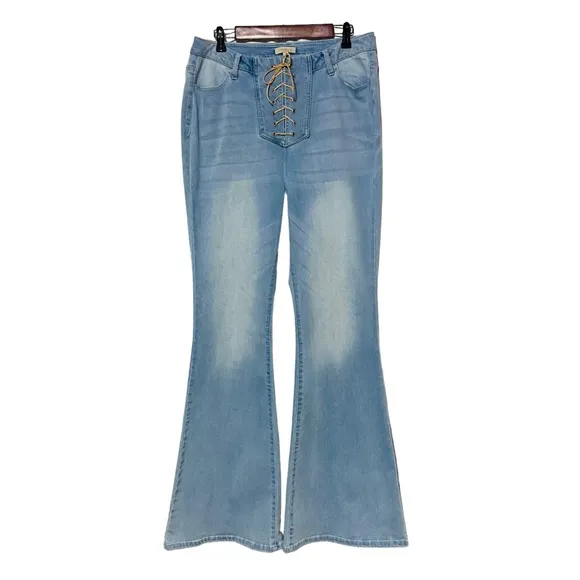 Wonderly Curvy Bell Bottom Flared Leg Jeans Blue