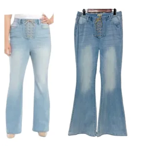 Wonderly Curvy Bell Bottom Flared Leg Jeans Blue