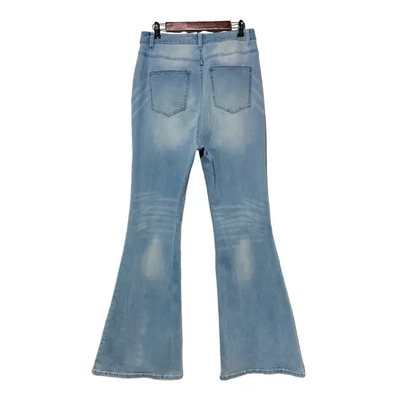 Wonderly Curvy Bell Bottom Flared Leg Jeans Blue