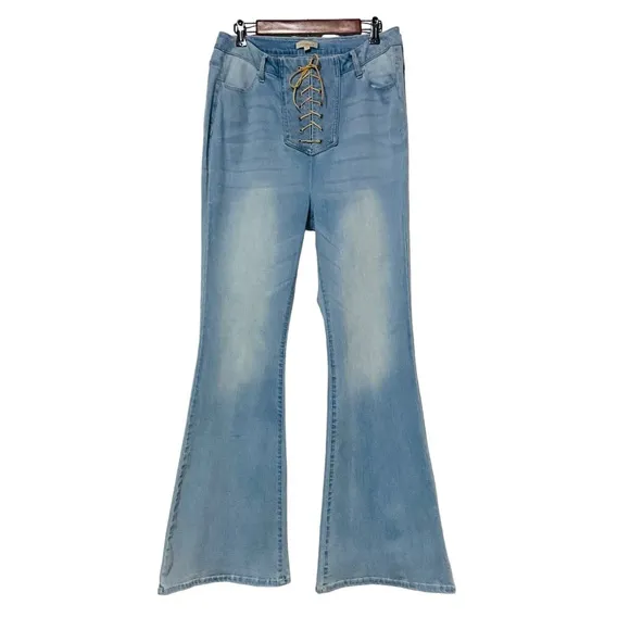 Wonderly Curvy Bell Bottom Flared Leg Jeans Blue