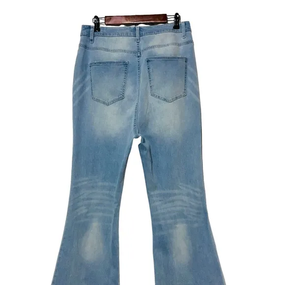 Wonderly Curvy Bell Bottom Flared Leg Jeans Blue