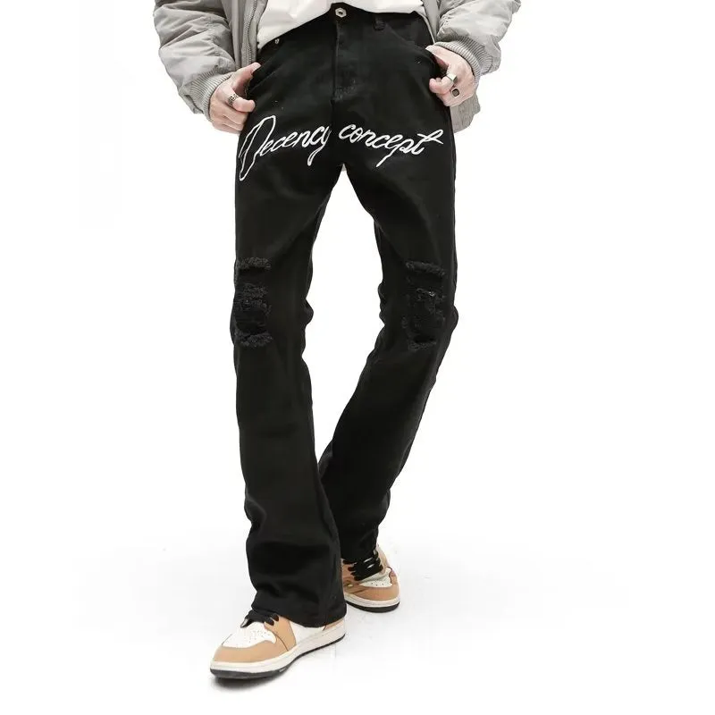Y2K Letter Pre-Made Hole Washed Jeans