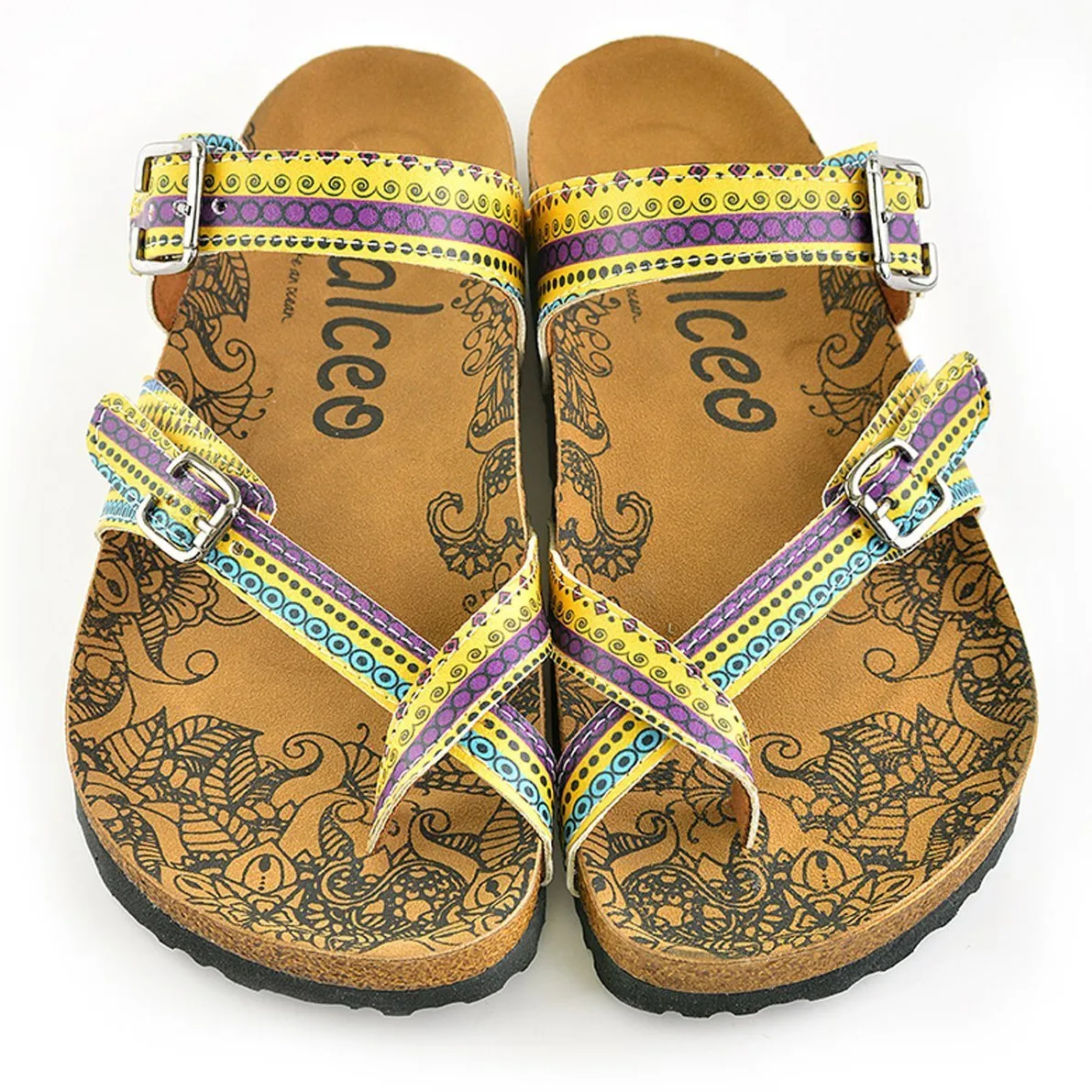 Yellow and Purple, Blue Geometric Bead Design Sandal - CAL1001