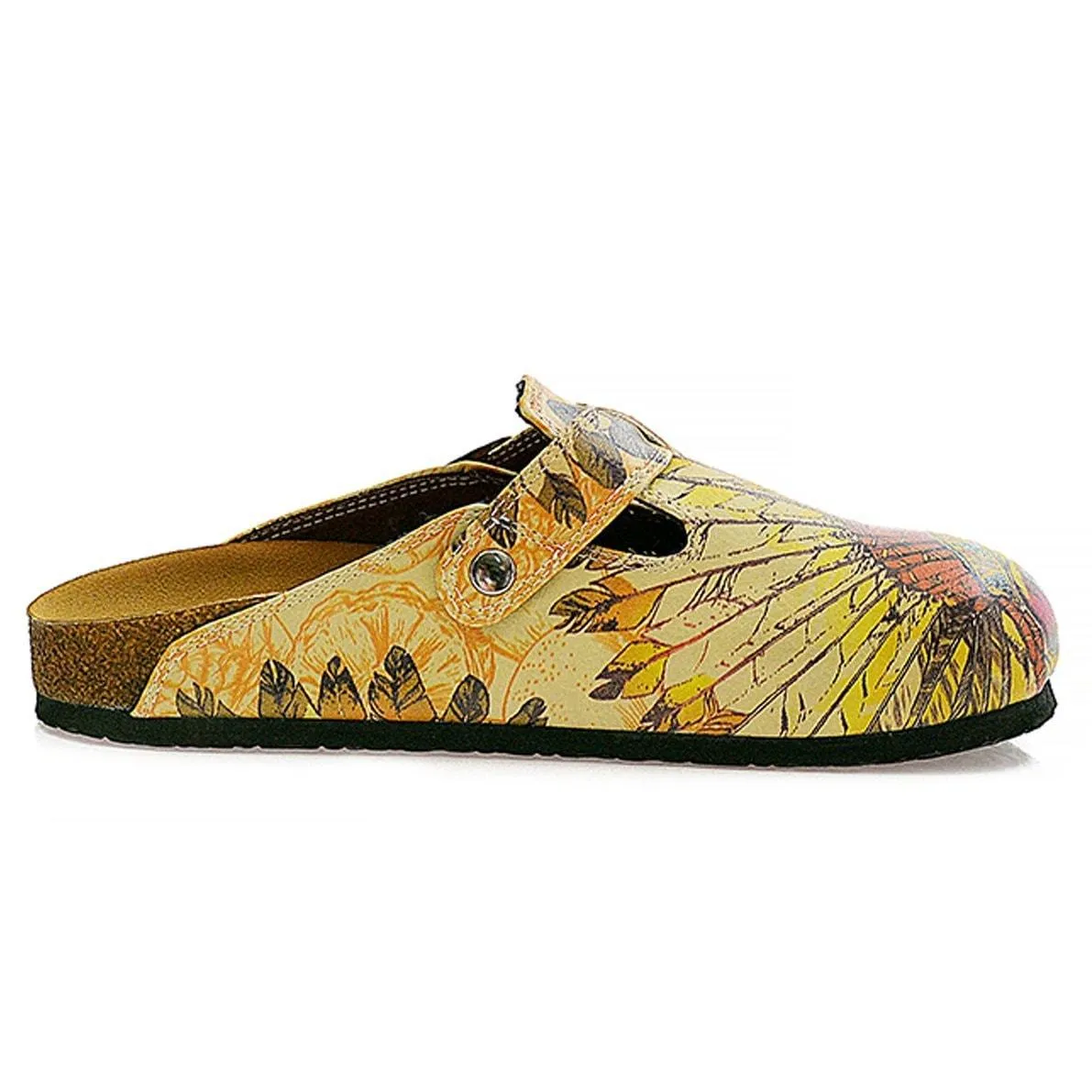 Yellow and Red Indian Skull Patterned Logs Clogs - CAL313