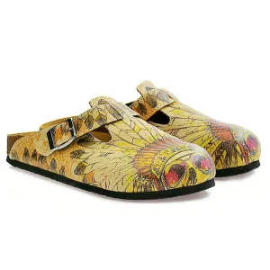 Yellow and Red Indian Skull Patterned Logs Clogs - CAL313