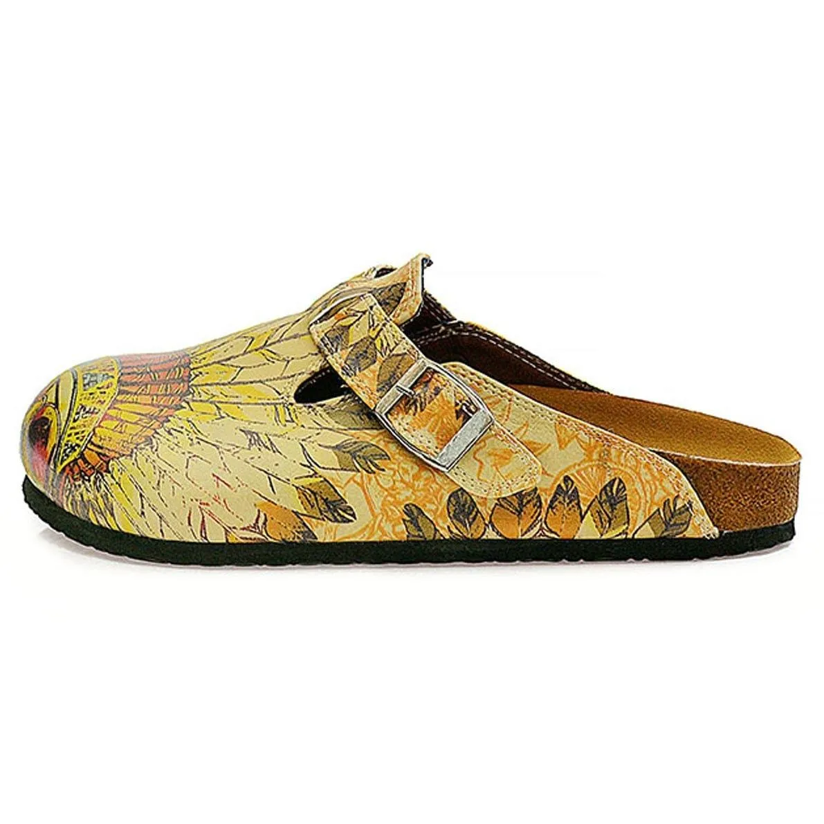 Yellow and Red Indian Skull Patterned Logs Clogs - CAL313